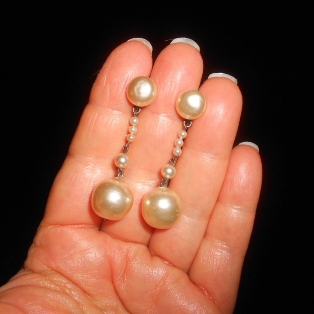 Vintage French Louis Rousselet Glass Pearl Earrings